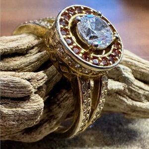 NEW Gold Bond on .925 Sterling Silver CZ and Enchanted Ruby Gemstone Ring Size 7